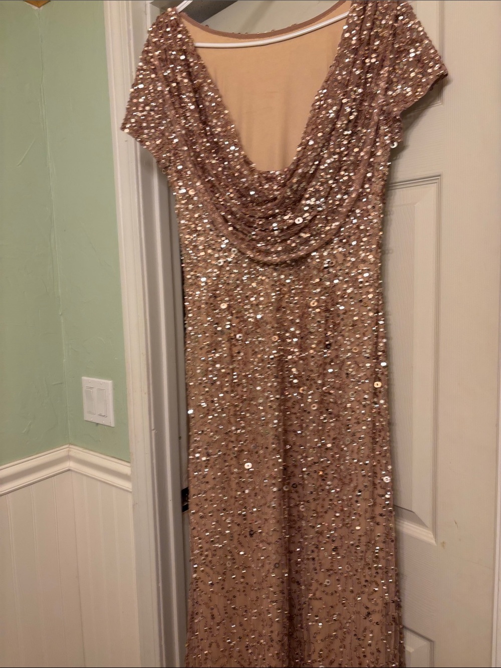 Adrianna Papell Rose Gold Sequin Evening Gown Fit and Flare - Picture 8 of 12